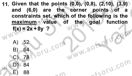 Mathematics 2 Dersi 2018 - 2019 Yılı Yaz Okulu Sınav Soruları 11. Soru