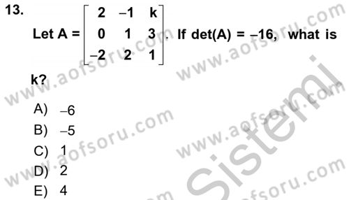 Mathematics 2 Dersi 2018 - 2019 Yılı Yaz Okulu Sınavı 13. Soru