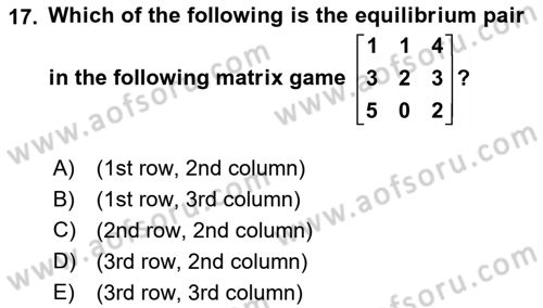 Mathematics 2 Dersi 2018 - 2019 Yılı Yaz Okulu Sınavı 17. Soru