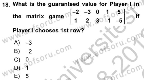 Mathematics 2 Dersi 2018 - 2019 Yılı Yaz Okulu Sınav Soruları 18. Soru