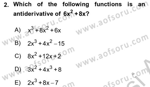 Mathematics 2 Dersi 2018 - 2019 Yılı Yaz Okulu Sınav Soruları 2. Soru