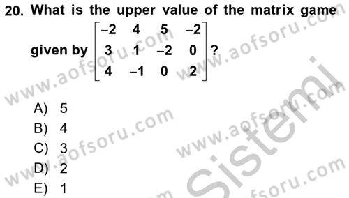 Mathematics 2 Dersi 2018 - 2019 Yılı Yaz Okulu Sınav Soruları 20. Soru