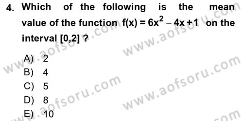 Mathematics 2 Dersi 2018 - 2019 Yılı Yaz Okulu Sınav Soruları 4. Soru