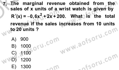 Mathematics 2 Dersi 2018 - 2019 Yılı Yaz Okulu Sınav Soruları 7. Soru