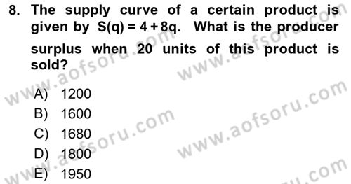 Mathematics 2 Dersi 2018 - 2019 Yılı Yaz Okulu Sınav Soruları 8. Soru