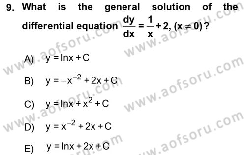 Mathematics 2 Dersi 2018 - 2019 Yılı Yaz Okulu Sınav Soruları 9. Soru