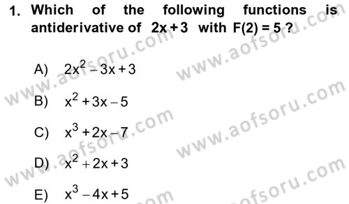 Mathematics 2 Dersi 2021 - 2022 Yılı (Vize) Ara Sınav Soruları 1. Soru