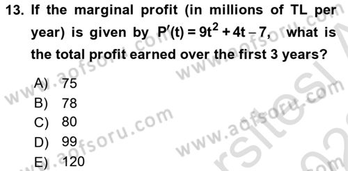 Mathematics 2 Dersi 2021 - 2022 Yılı (Vize) Ara Sınav Soruları 13. Soru