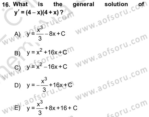 Mathematics 2 Dersi 2021 - 2022 Yılı (Vize) Ara Sınavı 16. Soru