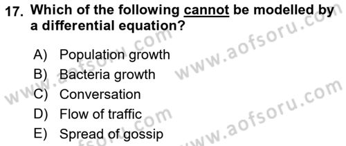 Mathematics 2 Dersi 2021 - 2022 Yılı (Vize) Ara Sınav Soruları 17. Soru