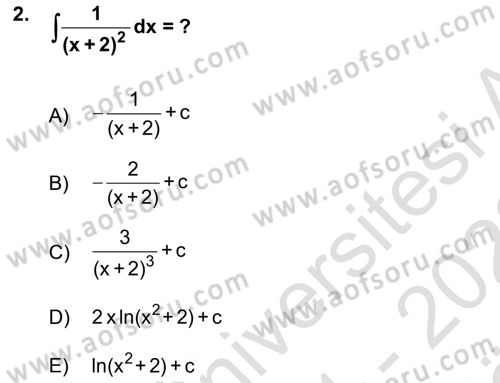 Mathematics 2 Dersi 2021 - 2022 Yılı (Vize) Ara Sınav Soruları 2. Soru