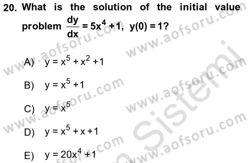 Mathematics 2 Dersi 2021 - 2022 Yılı (Vize) Ara Sınavı 20. Soru