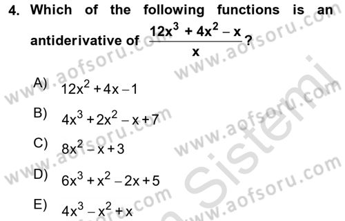 Mathematics 2 Dersi 2021 - 2022 Yılı (Vize) Ara Sınav Soruları 4. Soru