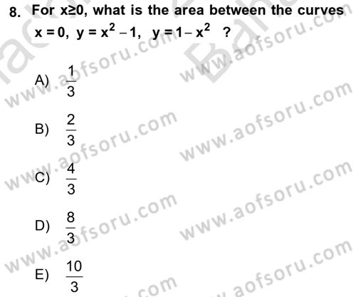 Mathematics 2 Dersi 2021 - 2022 Yılı (Vize) Ara Sınav Soruları 8. Soru
