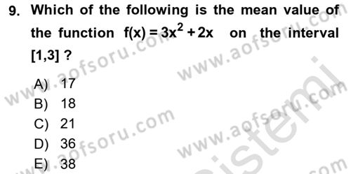 Mathematics 2 Dersi 2021 - 2022 Yılı (Vize) Ara Sınav Soruları 9. Soru