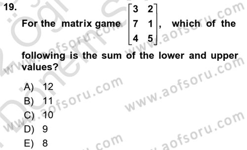 Mathematics 2 Dersi 2021 - 2022 Yılı (Final) Dönem Sonu Sınav Soruları 19. Soru