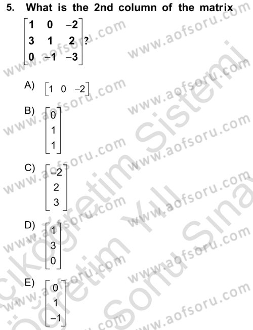 Mathematics 2 Dersi 2021 - 2022 Yılı (Final) Dönem Sonu Sınav Soruları 5. Soru
