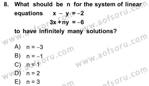 Mathematics 2 Dersi 2021 - 2022 Yılı (Final) Dönem Sonu Sınav Soruları 8. Soru