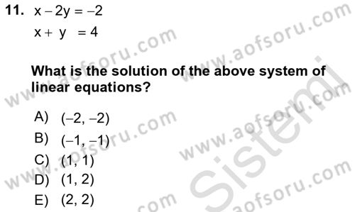 Mathematics 2 Dersi 2021 - 2022 Yılı Yaz Okulu Sınav Soruları 11. Soru