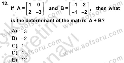 Mathematics 2 Dersi 2021 - 2022 Yılı Yaz Okulu Sınav Soruları 12. Soru