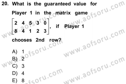 Mathematics 2 Dersi 2021 - 2022 Yılı Yaz Okulu Sınav Soruları 20. Soru