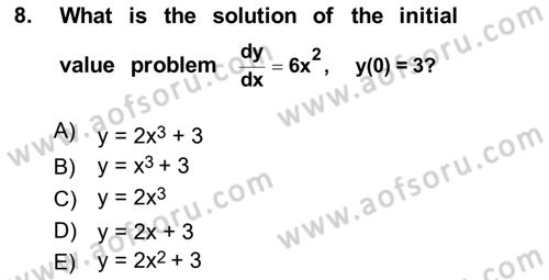 Mathematics 2 Dersi 2021 - 2022 Yılı Yaz Okulu Sınav Soruları 8. Soru