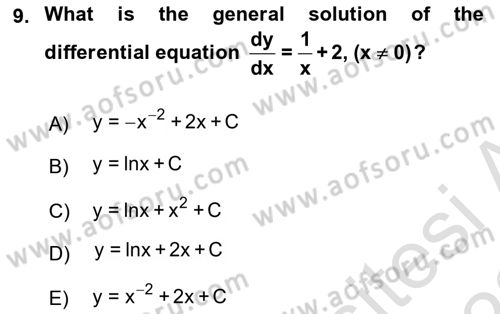 Mathematics 2 Dersi 2021 - 2022 Yılı Yaz Okulu Sınav Soruları 9. Soru