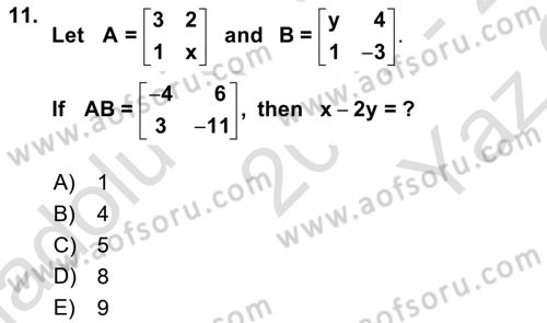 Mathematics 2 Dersi 2022 - 2023 Yılı Yaz Okulu Sınav Soruları 11. Soru