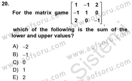 Mathematics 2 Dersi 2022 - 2023 Yılı Yaz Okulu Sınav Soruları 20. Soru