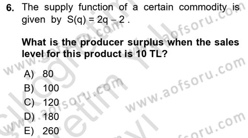 Mathematics 2 Dersi 2022 - 2023 Yılı Yaz Okulu Sınav Soruları 6. Soru