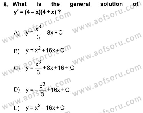 Mathematics 2 Dersi 2022 - 2023 Yılı Yaz Okulu Sınav Soruları 8. Soru