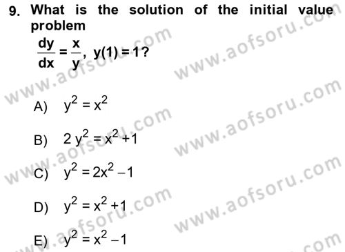 Mathematics 2 Dersi 2022 - 2023 Yılı Yaz Okulu Sınav Soruları 9. Soru