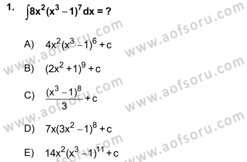 Mathematics 2 Dersi 2023 - 2024 Yılı (Vize) Ara Sınav Soruları 1. Soru
