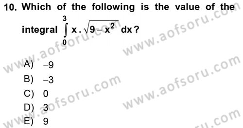 Mathematics 2 Dersi 2023 - 2024 Yılı (Vize) Ara Sınav Soruları 10. Soru