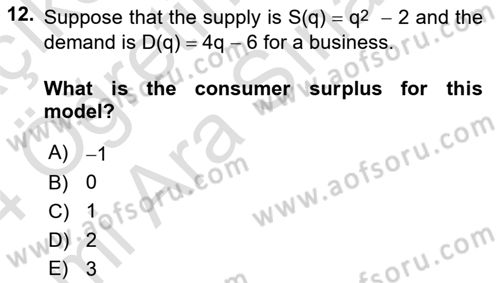 Mathematics 2 Dersi 2023 - 2024 Yılı (Vize) Ara Sınav Soruları 12. Soru