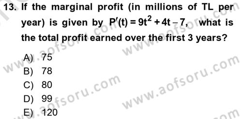 Mathematics 2 Dersi 2023 - 2024 Yılı (Vize) Ara Sınav Soruları 13. Soru