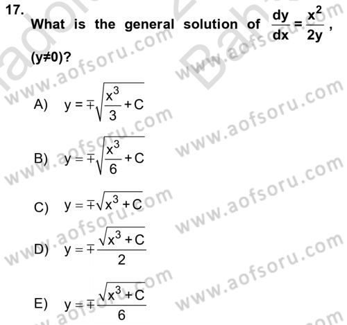 Mathematics 2 Dersi 2023 - 2024 Yılı (Vize) Ara Sınav Soruları 17. Soru