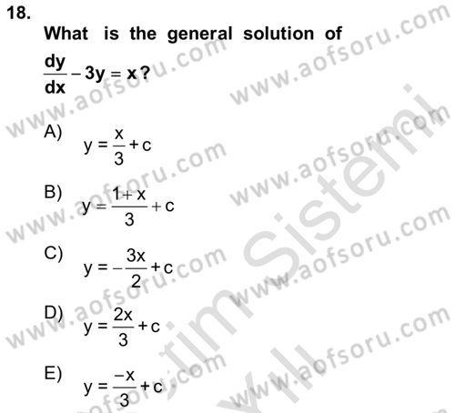 Mathematics 2 Dersi 2023 - 2024 Yılı (Vize) Ara Sınav Soruları 18. Soru