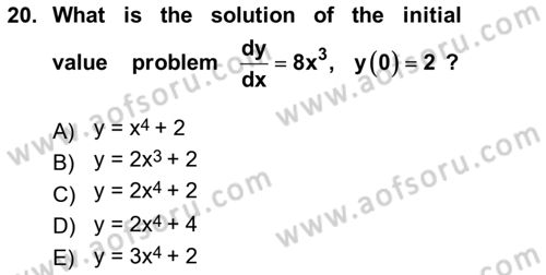 Mathematics 2 Dersi 2023 - 2024 Yılı (Vize) Ara Sınav Soruları 20. Soru