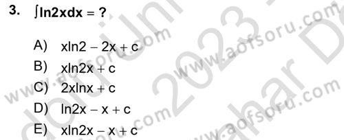 Mathematics 2 Dersi 2023 - 2024 Yılı (Vize) Ara Sınav Soruları 3. Soru