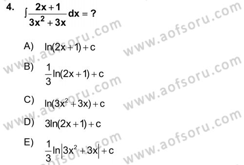 Mathematics 2 Dersi 2023 - 2024 Yılı (Vize) Ara Sınav Soruları 4. Soru