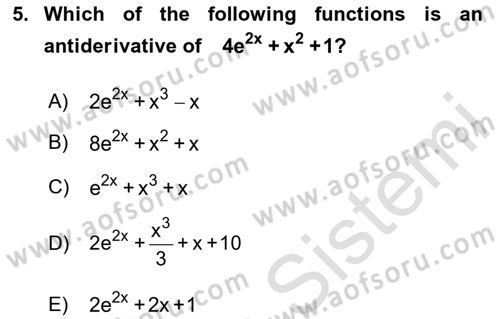 Mathematics 2 Dersi 2023 - 2024 Yılı (Vize) Ara Sınav Soruları 5. Soru