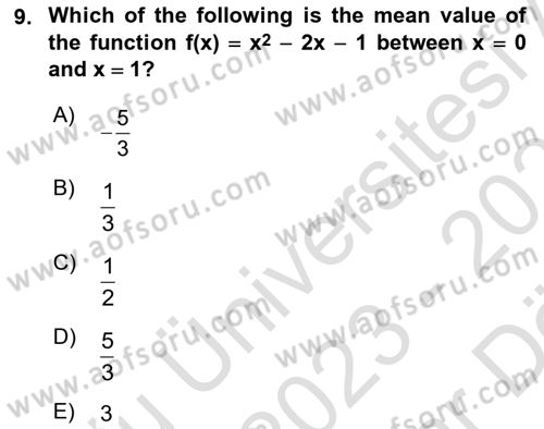 Mathematics 2 Dersi 2023 - 2024 Yılı (Vize) Ara Sınav Soruları 9. Soru
