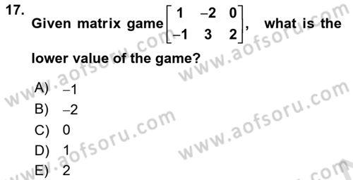 Mathematics 2 Dersi 2023 - 2024 Yılı (Final) Dönem Sonu Sınav Soruları 17. Soru