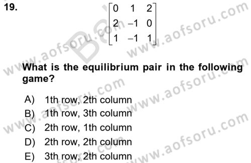 Mathematics 2 Dersi 2023 - 2024 Yılı (Final) Dönem Sonu Sınav Soruları 19. Soru