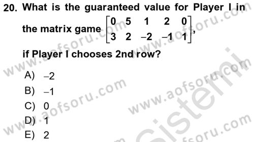 Mathematics 2 Dersi 2023 - 2024 Yılı (Final) Dönem Sonu Sınav Soruları 20. Soru