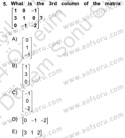 Mathematics 2 Dersi 2023 - 2024 Yılı (Final) Dönem Sonu Sınav Soruları 5. Soru