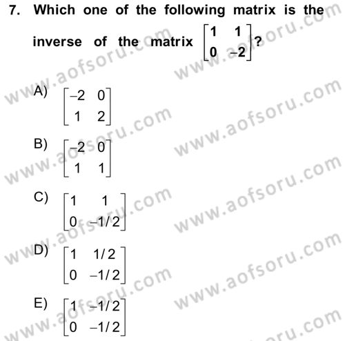 Mathematics 2 Dersi 2023 - 2024 Yılı (Final) Dönem Sonu Sınav Soruları 7. Soru