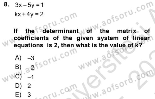 Mathematics 2 Dersi 2023 - 2024 Yılı (Final) Dönem Sonu Sınav Soruları 8. Soru