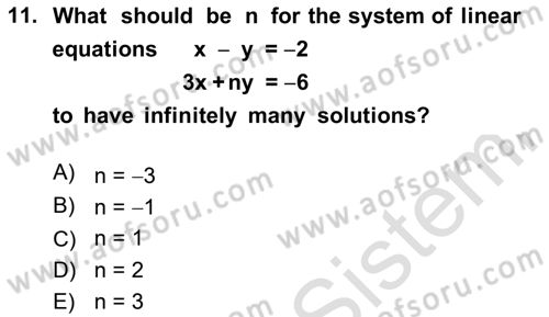 Mathematics 2 Dersi 2023 - 2024 Yılı Yaz Okulu Sınav Soruları 11. Soru